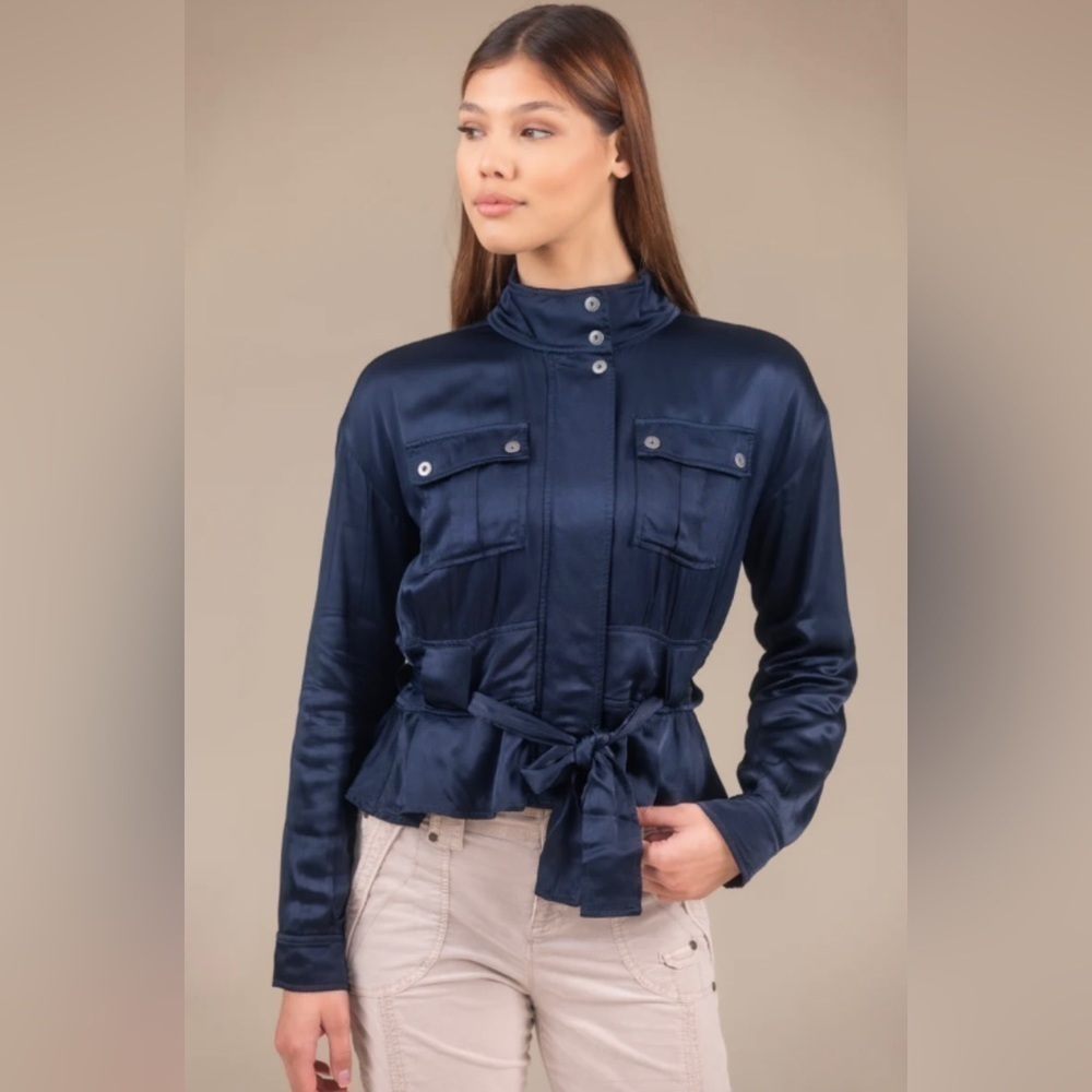 Marrakech Ellis Silky Satin Utility Jacket In Sapphire